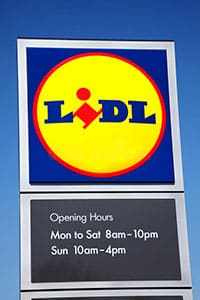 LIDL Opening Times - advertising sign at the entrance